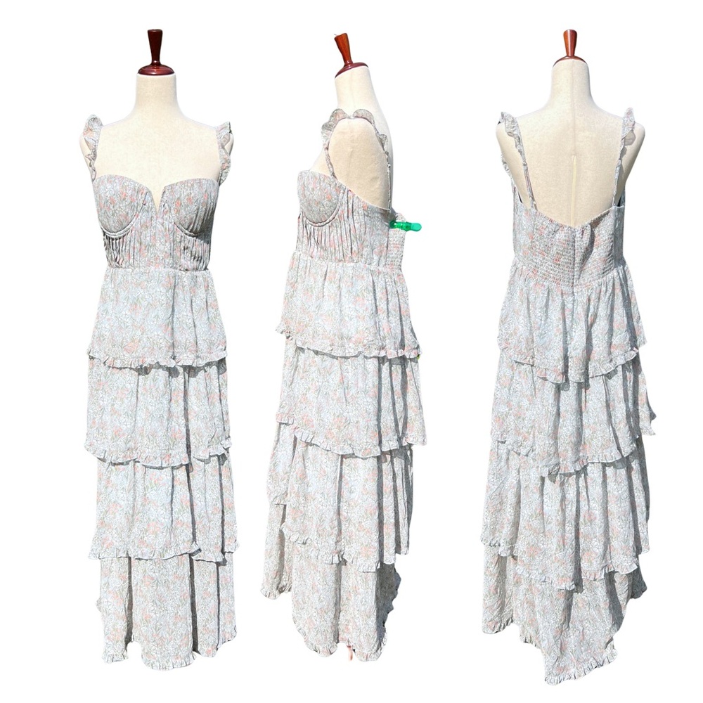 NWT ASTR the Label Midsummer Multi Floral Tiered Maxi Blue Dress Size XL Spring - Picture 3 of 9